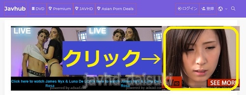 javhubに出現するJAVHDの広告